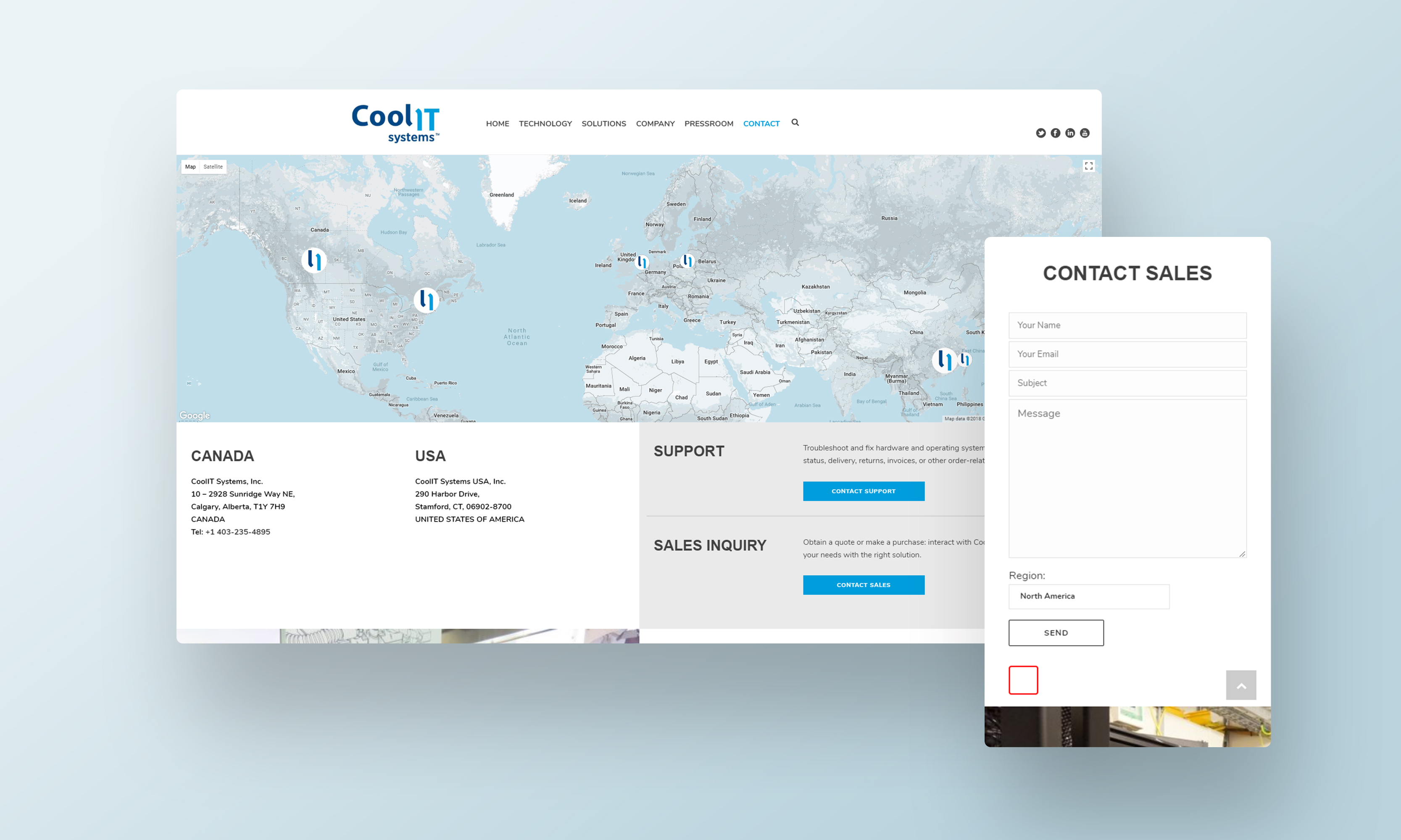 CoolIT Contact Page Website Mockup
